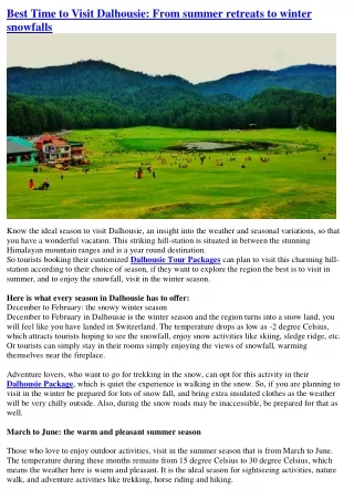 Best Time to Visit Dalhousie