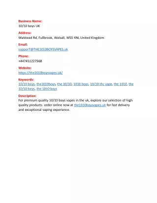 business name 10 10 boys uk address walstead