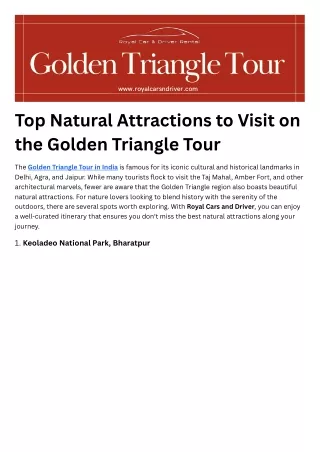 Top Natural Attractions to Visit on the Golden Triangle Tour