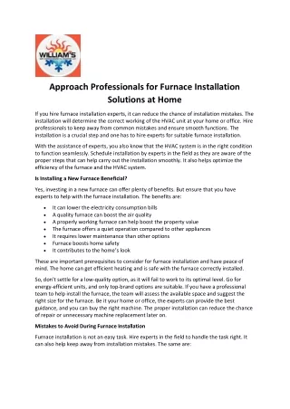 Approach Professionals for Furnace Installation Solutions at Home