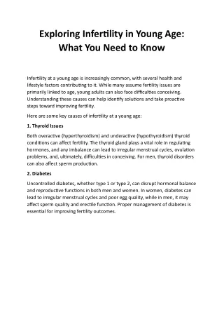 Exploring Infertility in Young Age What You Need to Know
