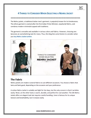 4 Things to Consider When Selecting a Nehru Jacket