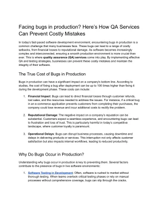 facing bugs in production here s how qa services