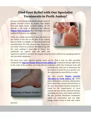 Find Foot Relief with Our Specialist Treatments in Perth Amboy!