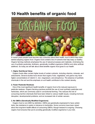 10 Health benefits of organic food