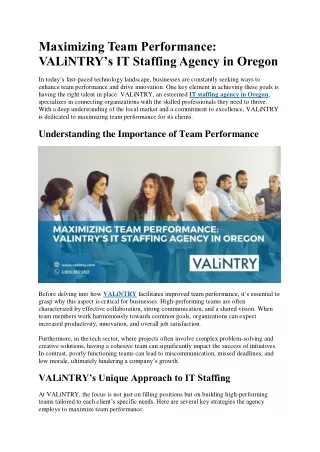 Maximizing Team Performance VALiNTRY’s IT Staffing Agency in Oregon