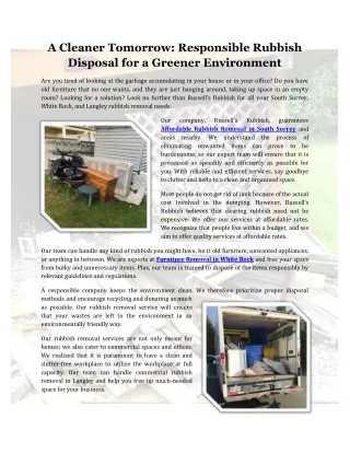 A Cleaner Tomorrow: Responsible Rubbish Disposal for a Greener Environment
