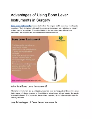 Advantages of Using Bone Lever Instruments in Surgery
