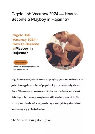 Gigolo Job Vacancy 2024 — How to Become a Playboy in Rajanna_