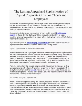 The Lasting Appeal and Sophistication of Crystal Corporate Gifts For Clients and