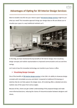 Advantages of Opting for 3D Interior Design Services