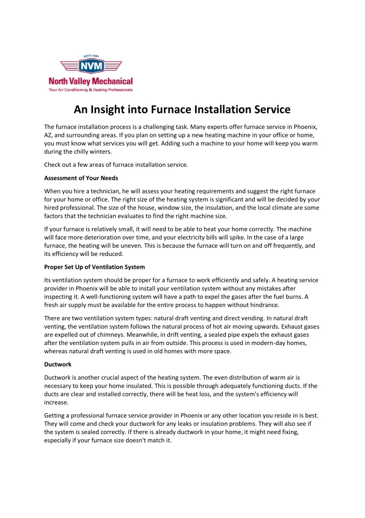 an insight into furnace installation service