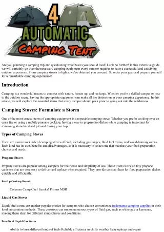 Necessary Camping Equipment Every Camper Requirements