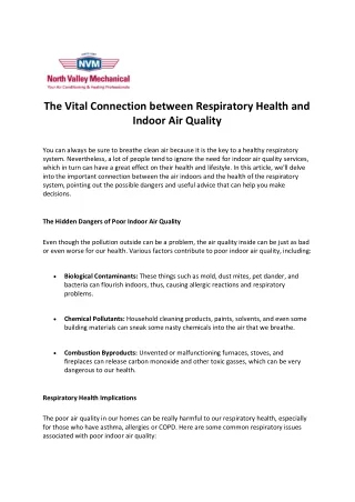 The Vital Connection between Respiratory Health and Indoor Air Quality