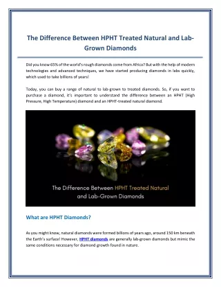 The Difference Between HPHT Treated Natural and Lab-Grown Diamonds