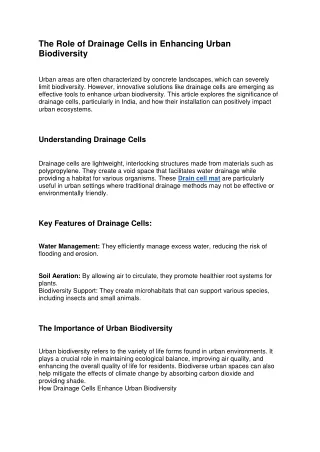 The Role of Drainage Cells in Enhancing Urban Biodiversity