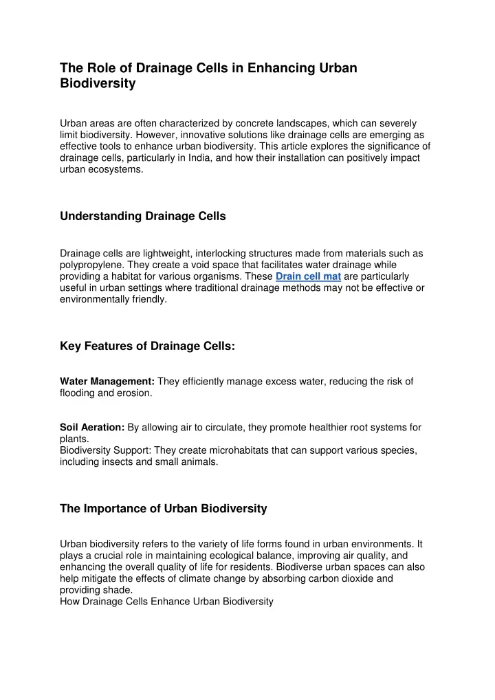 the role of drainage cells in enhancing urban