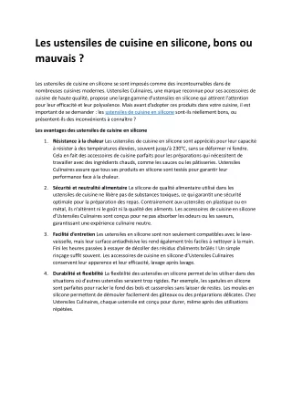 Ustensiles de Cuisine en Silicone : Avantages et Inconvénients Décryptés
