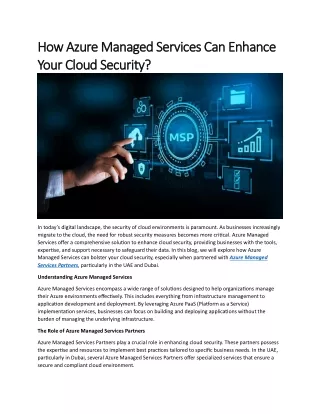 How Azure Managed Services Can Enhance Your Cloud Security