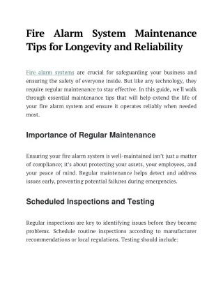 Fire Alarm System Maintenance Tips for Longevity and Reliability