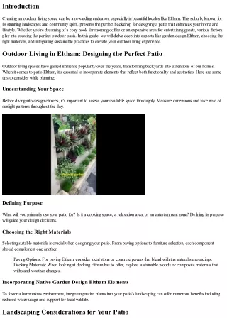 Outdoor Living in Eltham: Designing the Perfect Patio