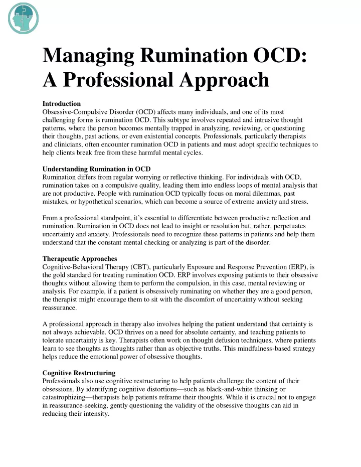 managing rumination ocd a professional approach