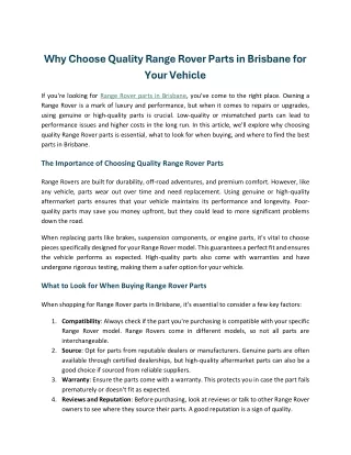 Why Choose Quality Range Rover Parts in Brisbane for Your Ve