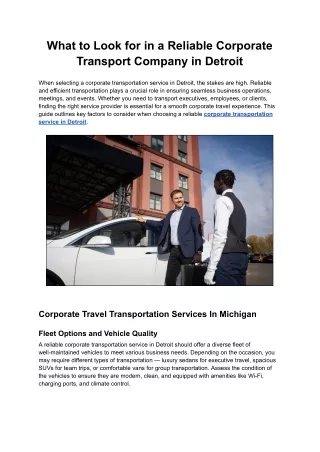 What to Look for in a Reliable Corporate Transport Company in Detroit