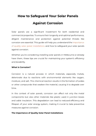 How to Safeguard Your Solar Panels Against Corrosion