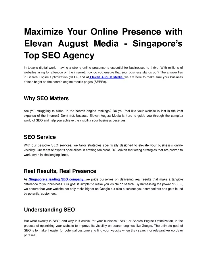 maximize your online presence with elevan august