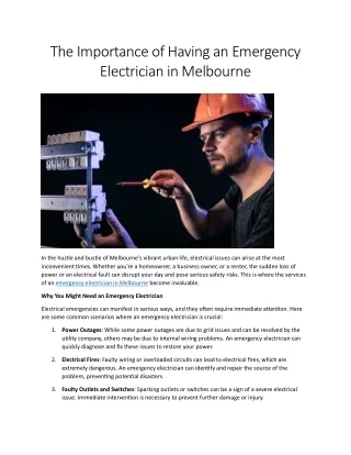 The Importance of Having an Emergency Electrician in Melbourne