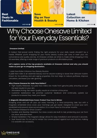 Why Choose Onesave Limited for Your Everyday Essentials