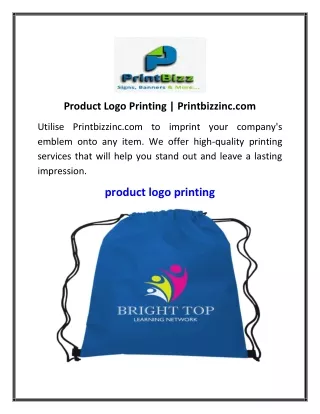 Product Logo Printing  Printbizzinc.com