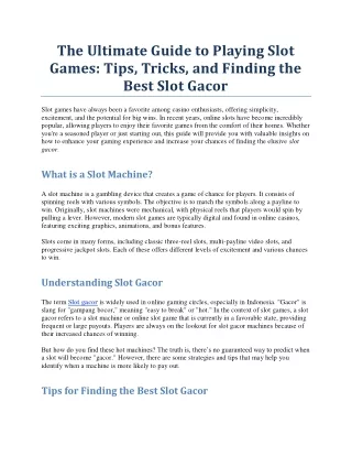 the ultimate guide to playing slot games tips