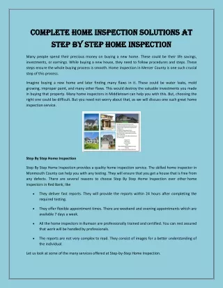 Complete Home Inspection Solutions at Step By Step Home Inspection