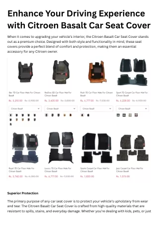 Citroen Basalt Car Seat Cover