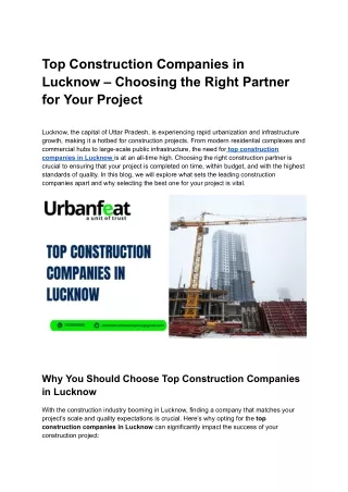 Top Construction Companies in Lucknow – Choosing the Right Partner for Your Project