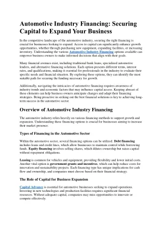 Automotive Industry Financing