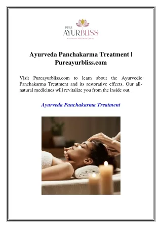 Ayurveda Panchakarma Treatment  Pureayurbliss.com