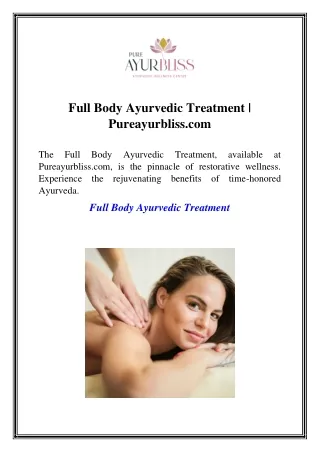 Full Body Ayurvedic Treatment  Pureayurbliss.com