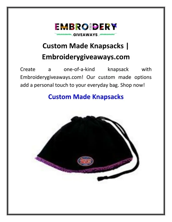 Custom Made Knapsacks  Embroiderygiveaways.com