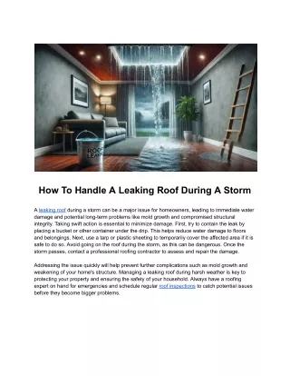 How To Handle A Leaking Roof During A Storm