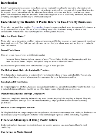 Understanding the Benefits of Plastic Balers for Eco-Friendly Businesses