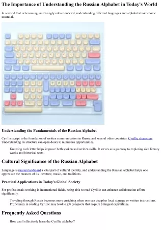 The Importance of Understanding the Russian Alphabet in Today's World