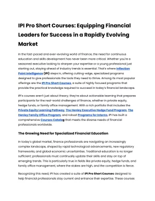 IPI Pro Short Courses_ Equipping Financial Leaders for Success in a Rapidly Evolving Market