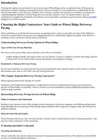Picking the Right Specialists: Your Guide to Wheat Ridge Driveway Paving