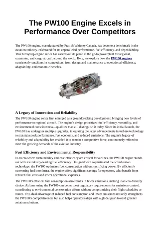 The PW100 Engine Excels in Performance Over Competitors