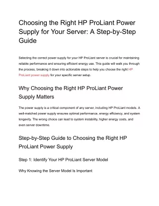 Choosing the Right HP ProLiant Power Supply for Your Server_ A Step-by-Step Guide