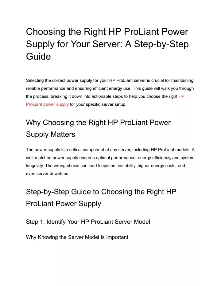 choosing the right hp proliant power supply