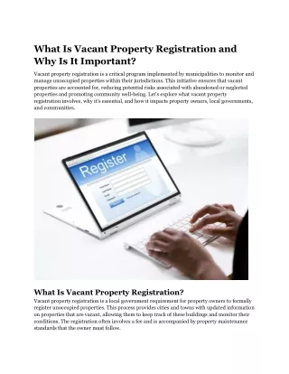 What Is Vacant Property Registration and Why Is It Important